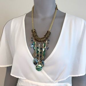NWOT Gold Turquoise Chunky Necklace  Beaded, seashell, hanging statement jewelry